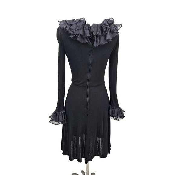 VTG Mr Blackwell Custom Black Dress Womens XS/S Ruffle Trim Surplice Skirt - Picture 6 of 10